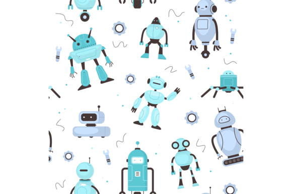 Download Seamless Pattern Kids Robots. Funny Chil - Kids Collection