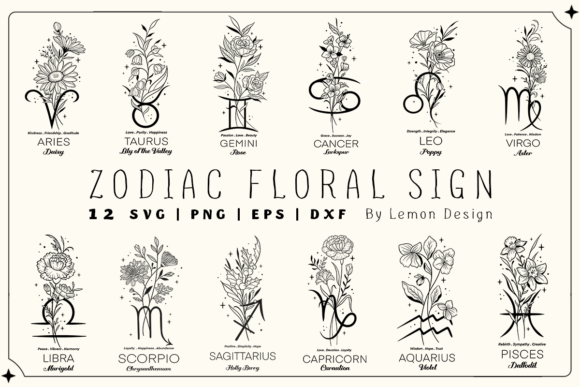 Download Zodiac Sign Floral SVG Design Bundle - Zodiac sign Collection