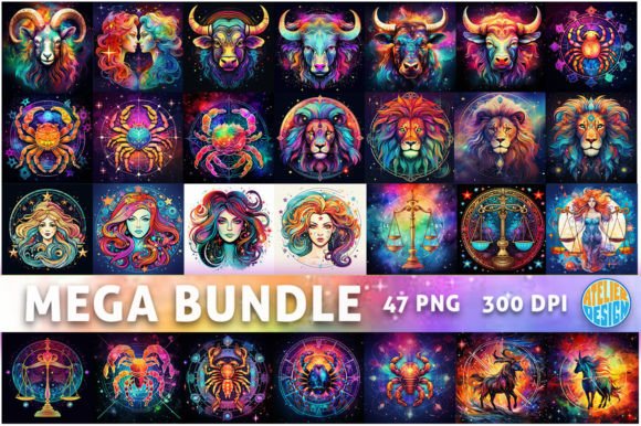 Download Zodiac Sign Mega Bundle PNG Sublimation. - Zodiac sign Collection