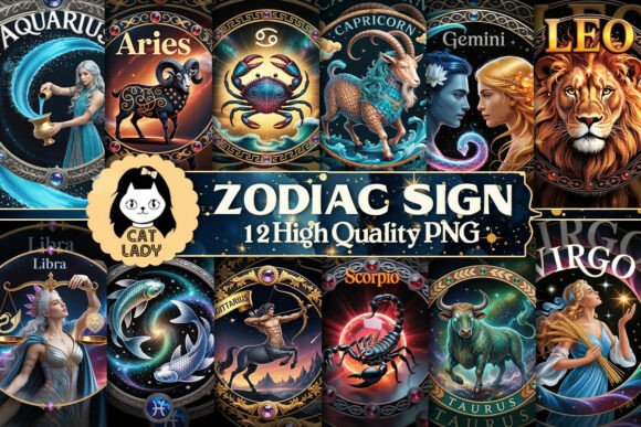 Download Celestial Zodiac Sign Sublimation Bundle - Zodiac sign Collection