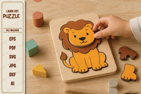 Download Kids Lion Puzzle Laser Cut File SVG DXF - Kids Collection
